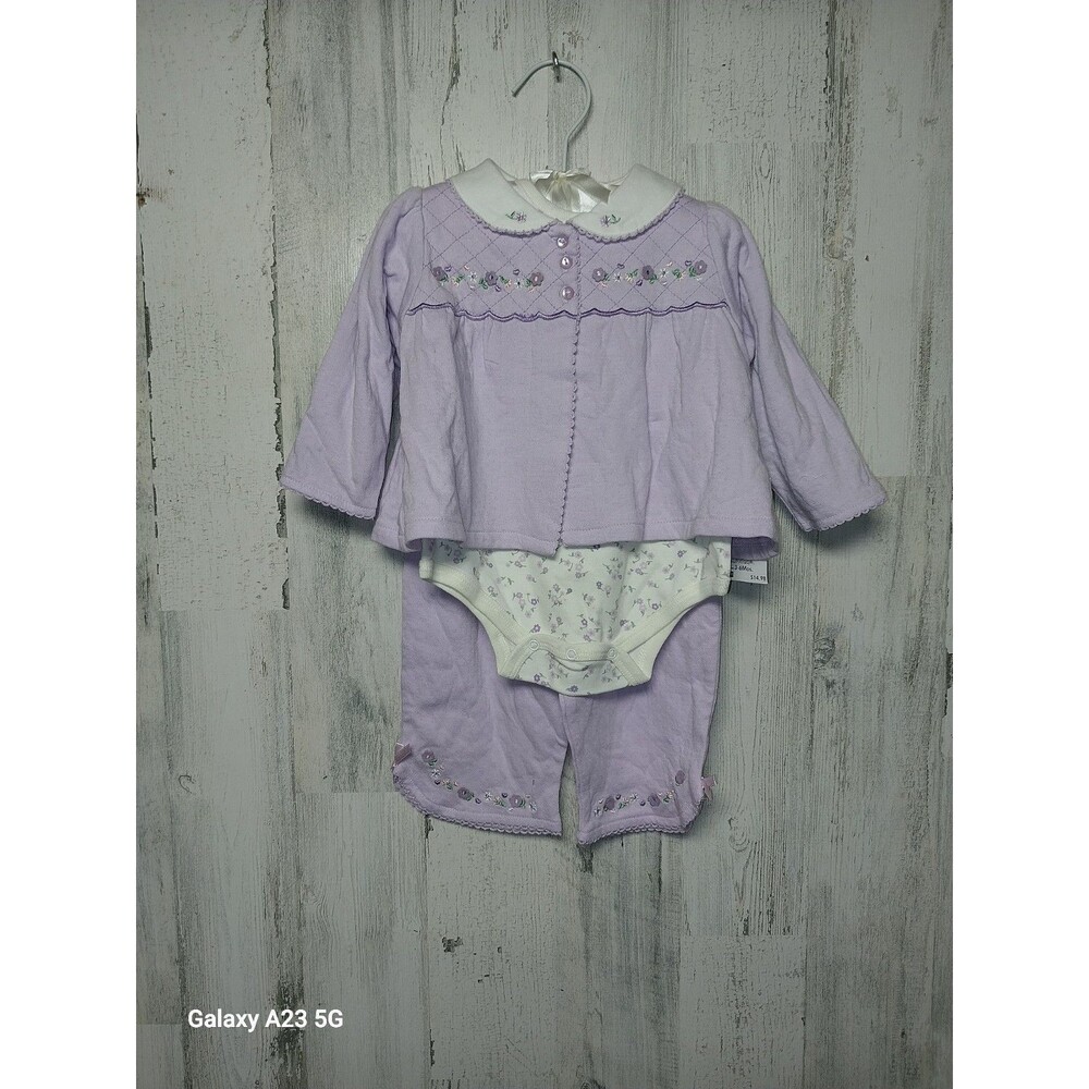 Little Wonders Girls 3-6 Months Purple Floral 3 Piece Set.  NWT